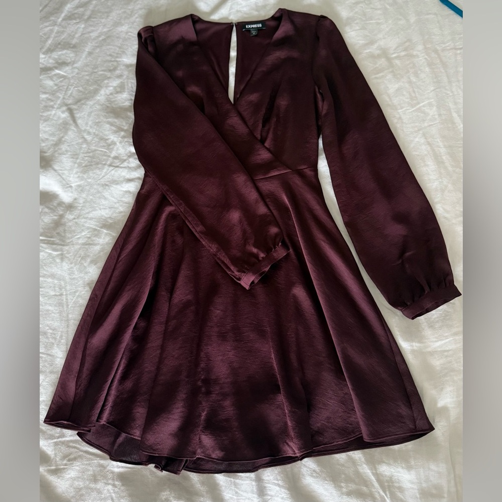 EXPRESS Elegant Burgundy Long Sleeve Mini Dress